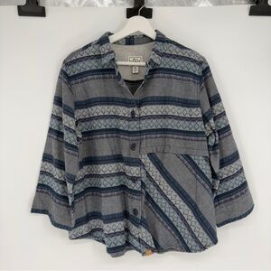 Woolrich Gray & Blue Patterned 100% Organic Cotton Shirt Jacket Medium